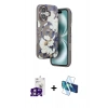 MARSİLYAN™- iPhone 16 Kılıf Siluet Doku - Siyah 3D Antistatik Seramik Nano Ekran Koruyucu + Bilvis Titan Kamera Lens - PE