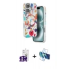 MARSİLYAN™- iPhone 16 Kılıf Siluet Doku - Siyah 3D Antistatik Seramik Nano Ekran Koruyucu + Bilvis Titan Kamera Lens - PE