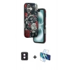 MARSİLYAN™- iPhone 16 Kılıf Siluet Doku - Siyah 3D Antistatik Seramik Nano Ekran Koruyucu + PVD Metal Kamera Lens - PE