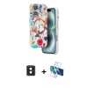 MARSİLYAN™- iPhone 16 Kılıf Siluet Doku - Siyah 3D Antistatik Seramik Nano Ekran Koruyucu + PVD Metal Kamera Lens - PE