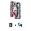 MARSİLYAN™- iPhone 16 Kılıf Siluet Doku - Siyah 3D Antistatik Seramik Nano Ekran Koruyucu + PVD Metal Kamera Lens - PE