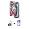 MARSİLYAN™- iPhone 16 Kılıf Siluet Doku - Siyah Bilvis 5in1 3D Magic Cam Ekran Koruyucu + Bilvis Titan Kamera Lens - GS