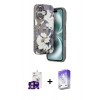 MARSİLYAN™- iPhone 16 Kılıf Siluet Doku - Siyah Bilvis 5in1 3D Magic Cam Ekran Koruyucu + Pembe Bilvis Titan Kamera Lens