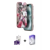 MARSİLYAN™- iPhone 16 Kılıf Siluet Doku - Siyah Bilvis 5in1 3D Magic Cam Ekran Koruyucu + Pembe Bilvis Titan Kamera Lens