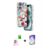 MARSİLYAN™- iPhone 16 Kılıf Siluet Doku - Siyah Bilvis 5in1 3D Magic Cam Ekran Koruyucu + Raze Metal Kamera Lens - PE