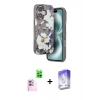 MARSİLYAN™- iPhone 16 Kılıf Siluet Doku - Siyah Bilvis 5in1 3D Magic Cam Ekran Koruyucu + Raze Metal Kamera Lens - PE