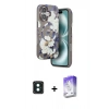 MARSİLYAN™- iPhone 16 Kılıf Siluet Doku - Siyah Bilvis 5in1 3D Magic Cam Ekran Koruyucu + PVD Metal Kamera Lens - YL