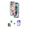 MARSİLYAN™- iPhone 16 Kılıf Siluet Doku - Siyah Bilvis 5in1 3D Magic Cam Ekran Koruyucu + Raze Metal Kamera Lens - SH