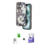 MARSİLYAN™- iPhone 16 Kılıf Siluet Doku - Siyah Bilvis 5in1 5D Magic Hayalet Cam Ekran Koruyucu + Raze Metal Kamera Lens - BZ