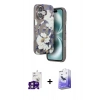 MARSİLYAN™- iPhone 16 Kılıf Siluet Doku - Siyah Bilvis 5in1 5D Magic Hayalet Cam Ekran Koruyucu + Bilvis Titan Kamera Lens - PE