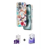 MARSİLYAN™- iPhone 16 Kılıf Siluet Doku - Siyah Bilvis 5in1 5D Magic Hayalet Cam Ekran Koruyucu + Gümüş Bilvis Titan Kamera Lens