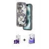 MARSİLYAN™- iPhone 16 Kılıf Siluet Doku - Siyah Bilvis 5in1 5D Magic Hayalet Cam Ekran Koruyucu + Gümüş Bilvis Titan Kamera Lens