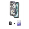 MARSİLYAN™- iPhone 16 Kılıf Siluet Doku - Siyah Bilvis 5in1 5D Magic Hayalet Cam Ekran Koruyucu + PVD Metal Kamera Lens - PE