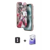 MARSİLYAN™- iPhone 16 Kılıf Siluet Doku - Siyah Bilvis 5in1 5D Magic Hayalet Cam Ekran Koruyucu + PVD Metal Kamera Lens - PE