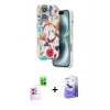MARSİLYAN™- iPhone 16 Kılıf Siluet Doku - Siyah Bilvis 5in1 5D Magic Hayalet Cam Ekran Koruyucu + Raze Metal Kamera Lens - PE