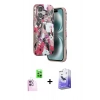 MARSİLYAN™- iPhone 16 Kılıf Siluet Doku - Siyah Bilvis 5in1 5D Magic Hayalet Cam Ekran Koruyucu + Raze Metal Kamera Lens - PE