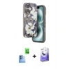 MARSİLYAN™- iPhone 16 Kılıf Siluet Doku - Siyah Bilvis 5in1 5D Magic Hayalet Cam Ekran Koruyucu + Raze Metal Kamera Lens - LT