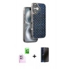 MARSİLYAN™- iPhone 16 Kılıf Siluet Form Serisi - Siyah 3D Antistatik Hayalet Cam Ekran Koruyucu + Raze Metal Kamera Lens - PE
