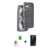 MARSİLYAN™- iPhone 16 Kılıf Siluet Form Serisi - Siyah 3D Antistatik Hayalet Cam Ekran Koruyucu + Raze Metal Kamera Lens - PE
