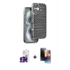 MARSİLYAN™- iPhone 16 Kılıf Siluet Form Serisi - Siyah 3D Antistatik Mat Seramik Nano Ekran Koruyucu + Gümüş Bilvis Titan Kamera Lens