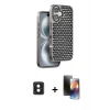 MARSİLYAN™- iPhone 16 Kılıf Siluet Form Serisi - Siyah 3D Antistatik Mat Seramik Nano Ekran Koruyucu + PVD Metal Kamera Lens - PE