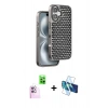 MARSİLYAN™- iPhone 16 Kılıf Siluet Form Serisi - Siyah 3D Antistatik Seramik Nano Ekran Koruyucu + Raze Metal Kamera Lens - PE