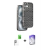 MARSİLYAN™- iPhone 16 Kılıf Siluet Form Serisi - Siyah Bilvis 5in1 3D Magic Cam Ekran Koruyucu + Beyaz Raze Metal Kamera Lens