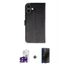 MARSİLYAN™- iPhone 16 Kılıf Siluet Işık Serisi - Siyah 3D Antistatik Hayalet Cam Ekran Koruyucu + Bilvis Titan Kamera Lens - SH