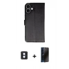 MARSİLYAN™- iPhone 16 Kılıf Siluet Işık Serisi - Siyah 3D Antistatik Hayalet Cam Ekran Koruyucu + PVD Metal Kamera Lens - MI