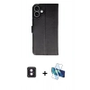 MARSİLYAN™- iPhone 16 Kılıf Siluet Işık Serisi - Siyah 3D Antistatik Seramik Nano Ekran Koruyucu + Pembe PVD Metal Kamera Lens