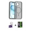MARSİLYAN™- iPhone 16 Kılıf Siluet Minimal Prime - Şeffaf 360 Full Body Arka Koruyucu + Yeşil Bilvis Titan Kamera Lens