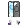 MARSİLYAN™- iPhone 16 Kılıf Siluet Minimal Prime - Şeffaf Pasifik Cam Ekran Koruyucu + Bilvis Titan Kamera Lens - GS