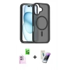 MARSİLYAN™- iPhone 16 Kılıf Siluet Minimal Prime - Şeffaf Pasifik Cam Ekran Koruyucu + Raze Metal Kamera Lens - PE