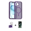 MARSİLYAN™- iPhone 16 Kılıf Siluet Minimal Prime - Siyah 360 Mat Full Body Arka Koruyucu + Siyah Bilvis Titan Kamera Lens