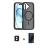 MARSİLYAN™- iPhone 16 Kılıf Siluet Minimal Prime - Siyah 3D Antistatik Hayalet Cam Ekran Koruyucu + PVD Metal Kamera Lens - PE
