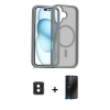 MARSİLYAN™- iPhone 16 Kılıf Siluet Minimal Prime - Siyah 3D Antistatik Hayalet Cam Ekran Koruyucu + PVD Metal Kamera Lens - PE
