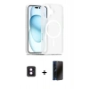 MARSİLYAN™- iPhone 16 Kılıf Siluet Minimal Prime - Siyah 3D Antistatik Hayalet Cam Ekran Koruyucu + PVD Metal Kamera Lens - PE