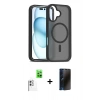 MARSİLYAN™- iPhone 16 Kılıf Siluet Minimal Prime - Siyah 3D Antistatik Hayalet Cam Ekran Koruyucu + Raze Metal Kamera Lens - BZ