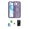MARSİLYAN™- iPhone 16 Kılıf Siluet Minimal Prime - Siyah 3D Antistatik Hayalet Cam Ekran Koruyucu + Raze Metal Kamera Lens - LT