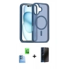 MARSİLYAN™- iPhone 16 Kılıf Siluet Minimal Prime - Siyah 3D Antistatik Hayalet Cam Ekran Koruyucu + Raze Metal Kamera Lens - LT