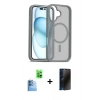 MARSİLYAN™- iPhone 16 Kılıf Siluet Minimal Prime - Siyah 3D Antistatik Hayalet Cam Ekran Koruyucu + Raze Metal Kamera Lens - LT