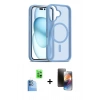 MARSİLYAN™- iPhone 16 Kılıf Siluet Minimal Prime - Siyah 3D Antistatik Mat Seramik Nano Ekran Koruyucu + Lacivert Raze Metal Kamera Lens