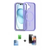 MARSİLYAN™- iPhone 16 Kılıf Siluet Minimal Prime - Siyah 3D Antistatik Mat Seramik Nano Ekran Koruyucu + Lacivert Raze Metal Kamera Lens