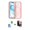 MARSİLYAN™- iPhone 16 Kılıf Siluet Minimal Prime - Siyah 3D Antistatik Mat Seramik Nano Ekran Koruyucu + Lacivert Raze Metal Kamera Lens