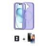MARSİLYAN™- iPhone 16 Kılıf Siluet Minimal Prime - Siyah 3D Antistatik Mat Seramik Nano Ekran Koruyucu + Mavi PVD Metal Kamera Lens