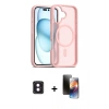 MARSİLYAN™- iPhone 16 Kılıf Siluet Minimal Prime - Siyah 3D Antistatik Mat Seramik Nano Ekran Koruyucu + Pembe PVD Metal Kamera Lens