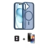 MARSİLYAN™- iPhone 16 Kılıf Siluet Minimal Prime - Siyah 3D Antistatik Mat Seramik Nano Ekran Koruyucu + Pembe PVD Metal Kamera Lens
