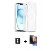 MARSİLYAN™- iPhone 16 Kılıf Siluet Minimal Prime - Siyah 3D Antistatik Mat Seramik Nano Ekran Koruyucu + Pembe PVD Metal Kamera Lens