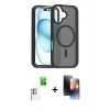 MARSİLYAN™- iPhone 16 Kılıf Siluet Minimal Prime - Siyah 3D Antistatik Mat Seramik Nano Ekran Koruyucu + Raze Metal Kamera Lens - BZ
