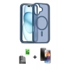 MARSİLYAN™- iPhone 16 Kılıf Siluet Minimal Prime - Siyah 3D Antistatik Mat Seramik Nano Ekran Koruyucu + Raze Metal Kamera Lens - SH